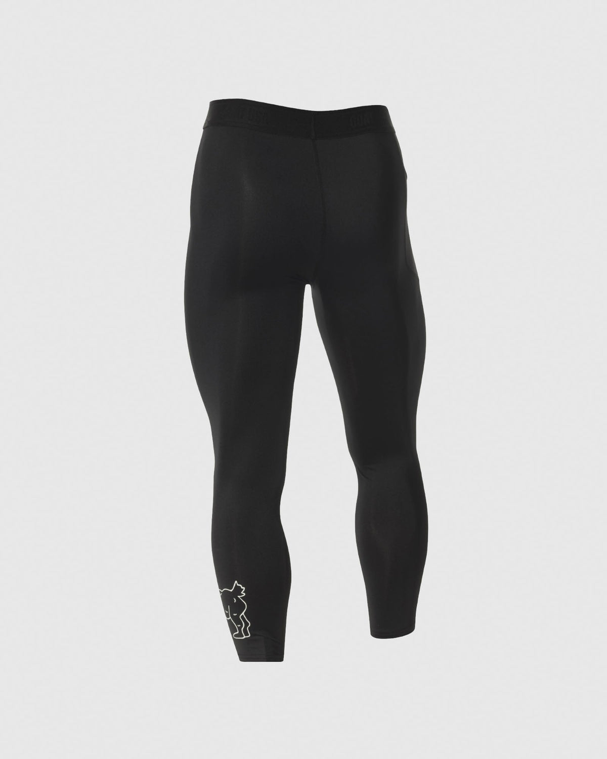 Back of black compression leggings with the GOAT USA logo on the them