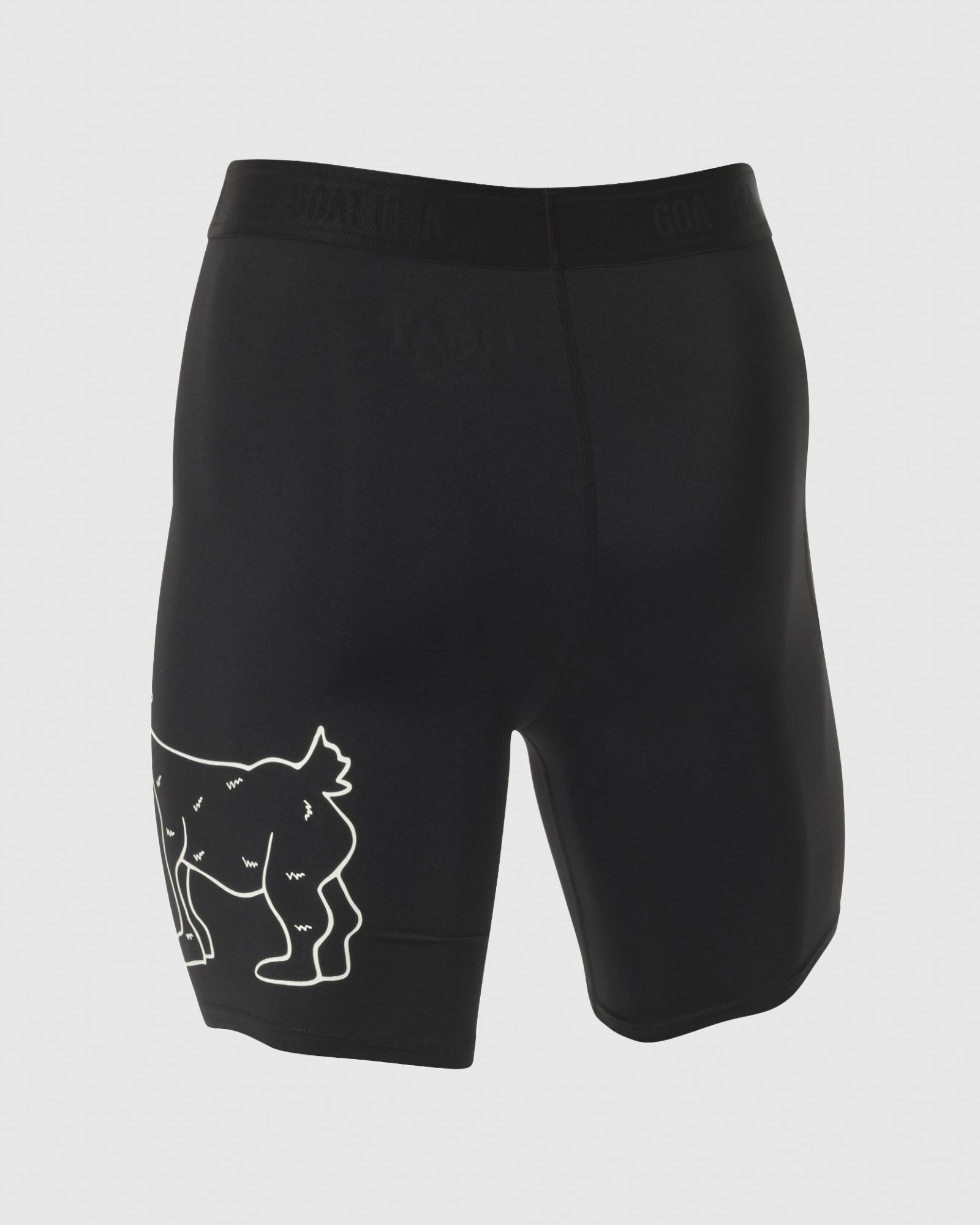 Back of black compression shorts with the GOAT USA logo on the them#color_black