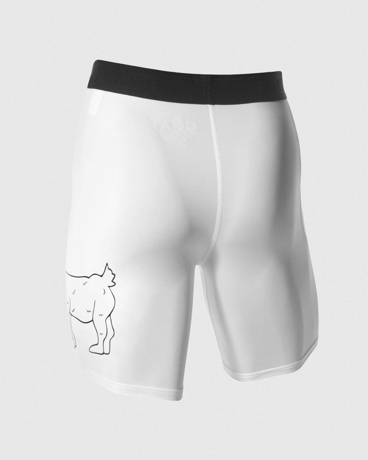 Back of white compression shorts with the GOAT USA logo on the them