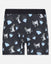 Black boxer briefs with white goat and blue diamond pattern on a white background