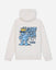An off-white hooded sweatshirt shown from the back, featuring a large graphic print of a melting blue cartoon character wearing sunglasses and a gold crown next to the text 'GOAT USA'.