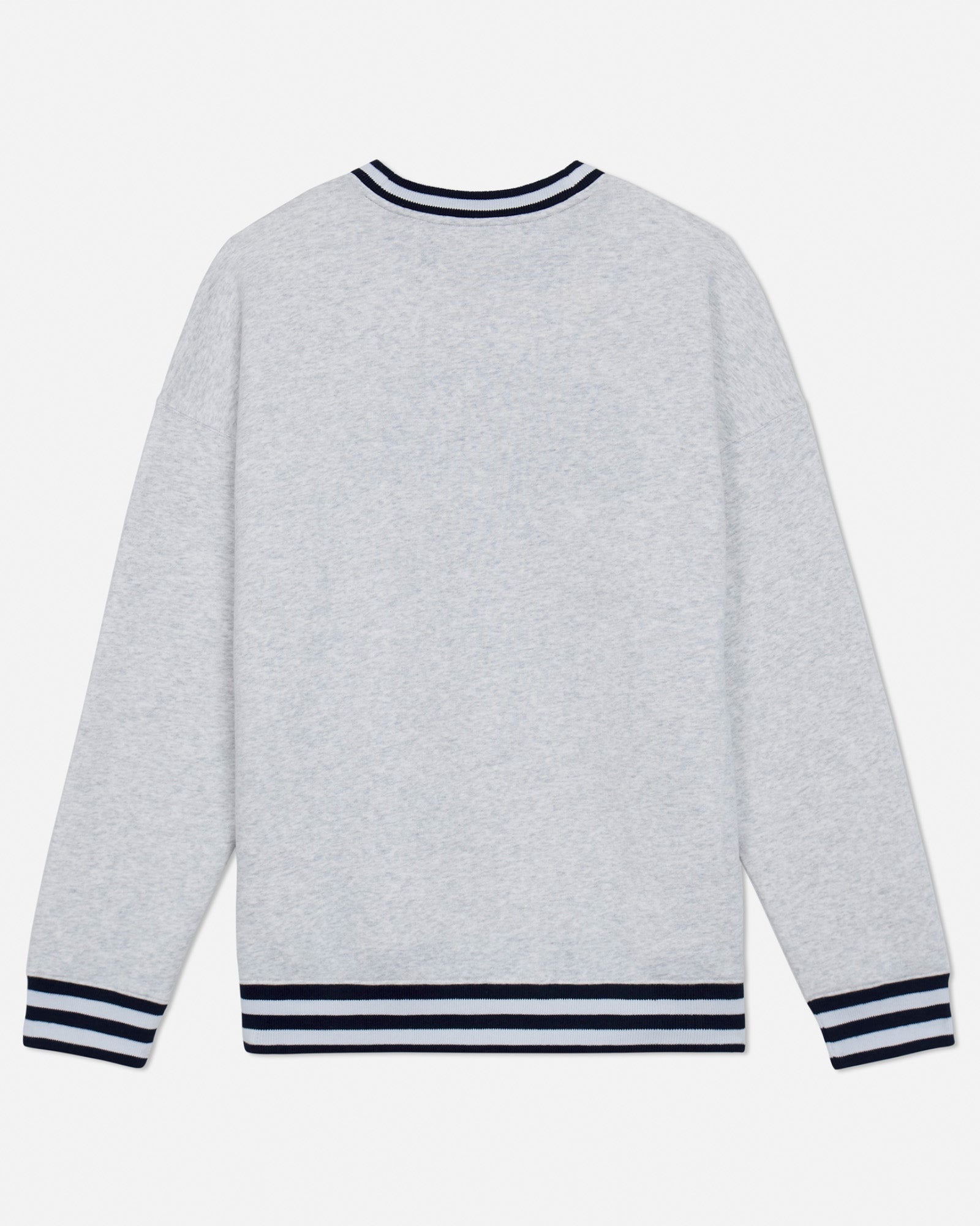 Gray sweater with a striped trim on a light gray background