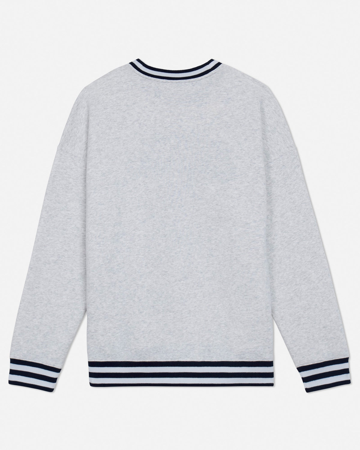Gray sweater with a striped trim on a light gray background