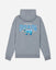 Gray hoodie with a graphic design on the back against a light gray background#color_gray