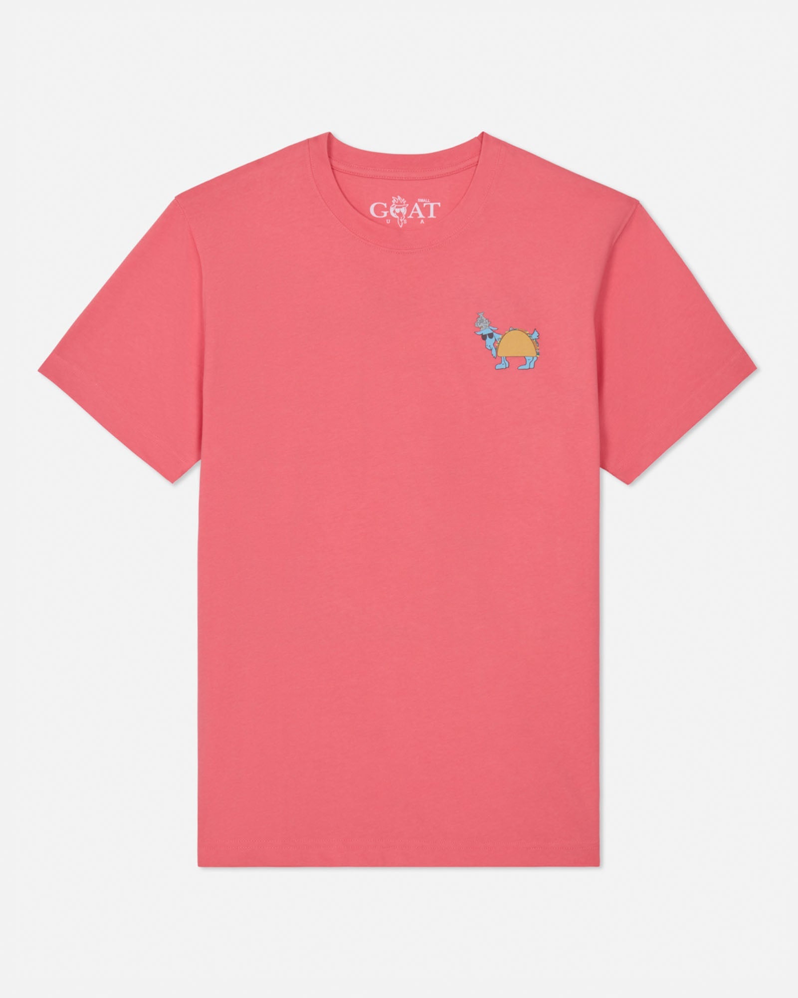 Pink t-shirt with a small graphic on a white background