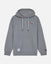 Front of gray hoodie with football goat left-chest logo