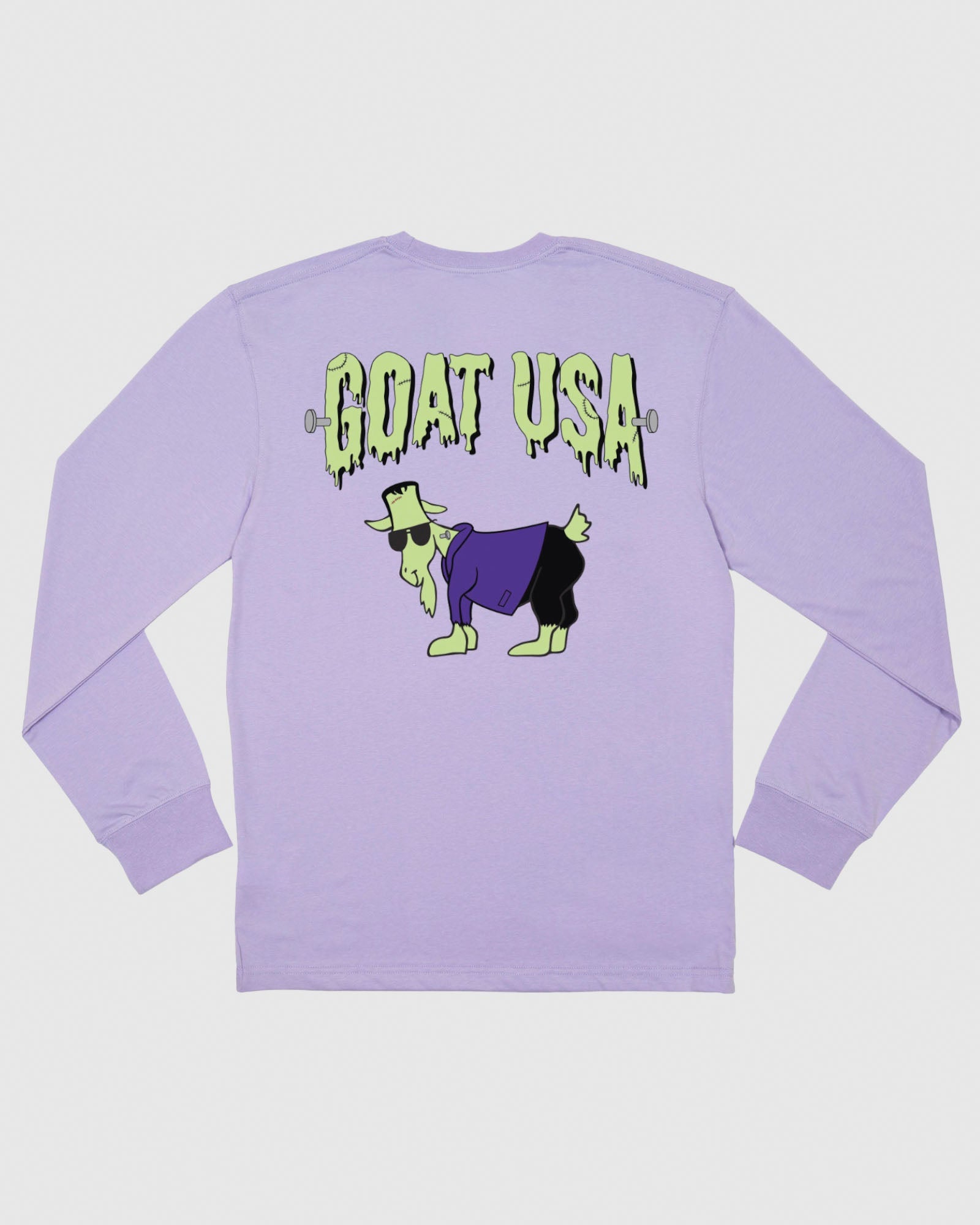 Lavender long sleeve with Frankenstein goat