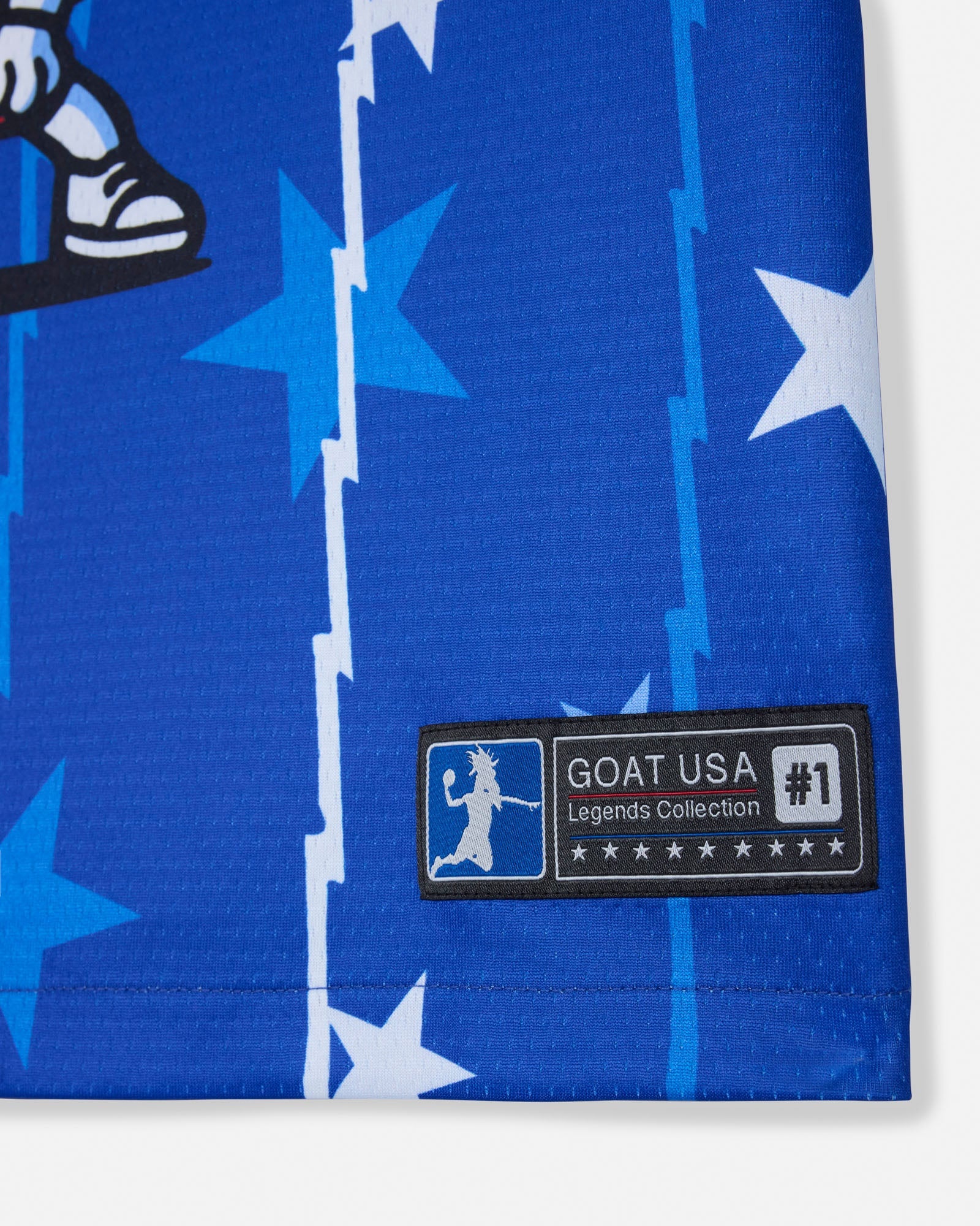 Blue sports jersey with star pattern and GOAT USA logo