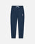 Navy blue sweatpants with a small embroidered design on a white background
