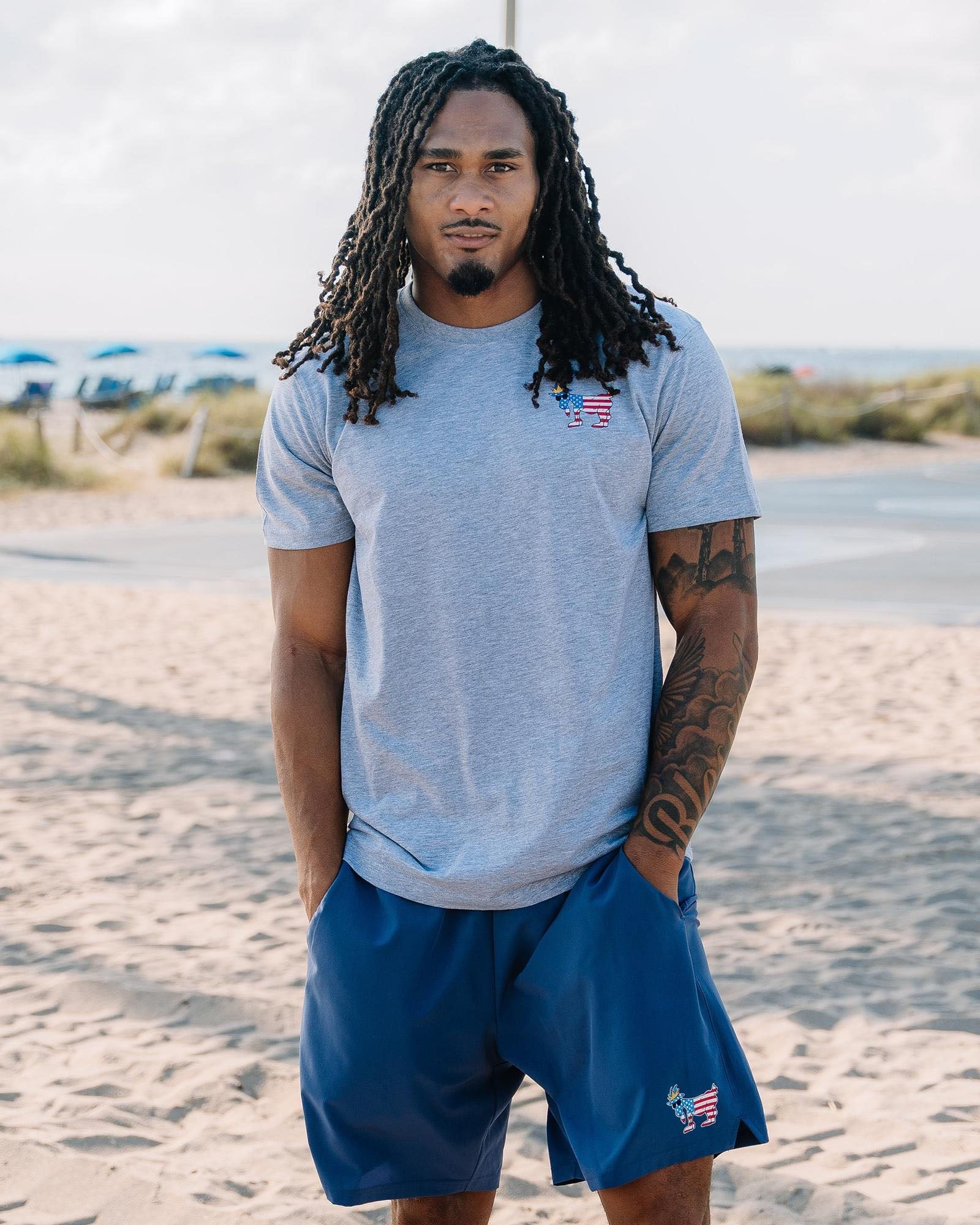 Male model wearing gray Freedom T-Shirt#color_gray