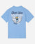 Back of carolina blue t-shirt with snarling goat and volleyball graphic