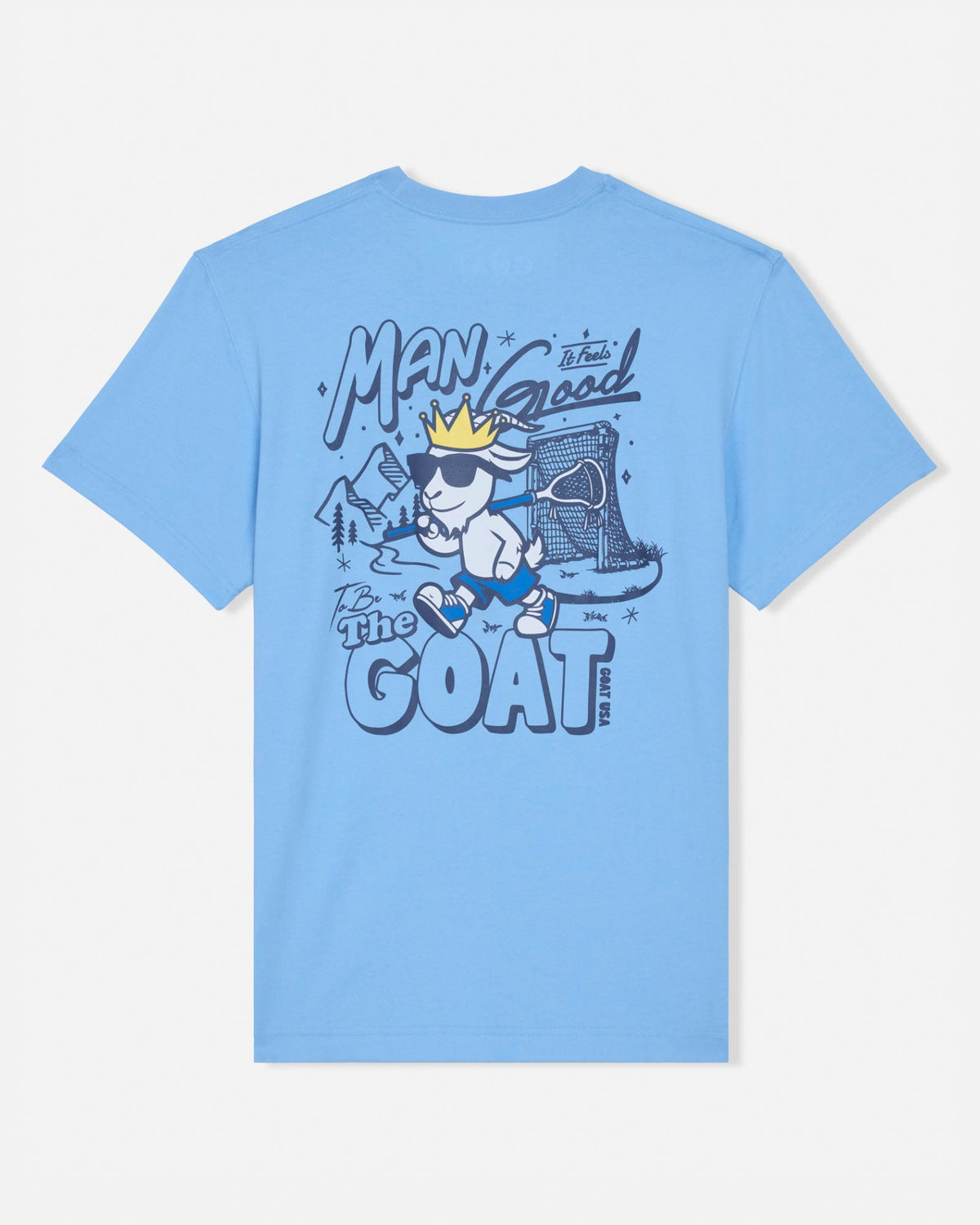 Light blue t-shirt with graphic design on a white background