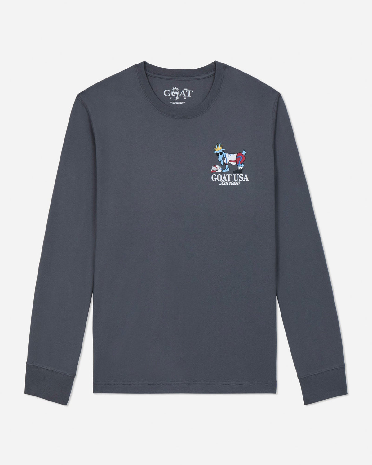 Gray long-sleeve shirt with a logo on a light gray background