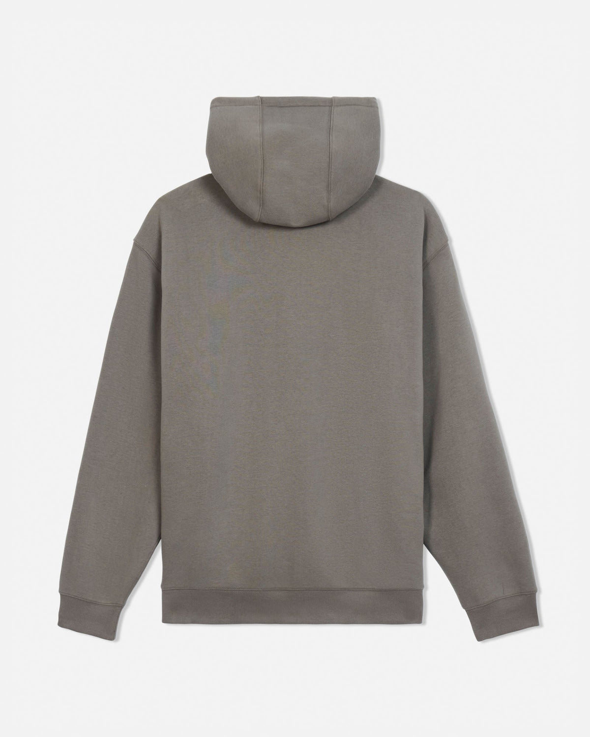 A gray pullover hoodie shown from the back, featuring a simple, unbranded back view on a clean white background.#color_smokey-olive