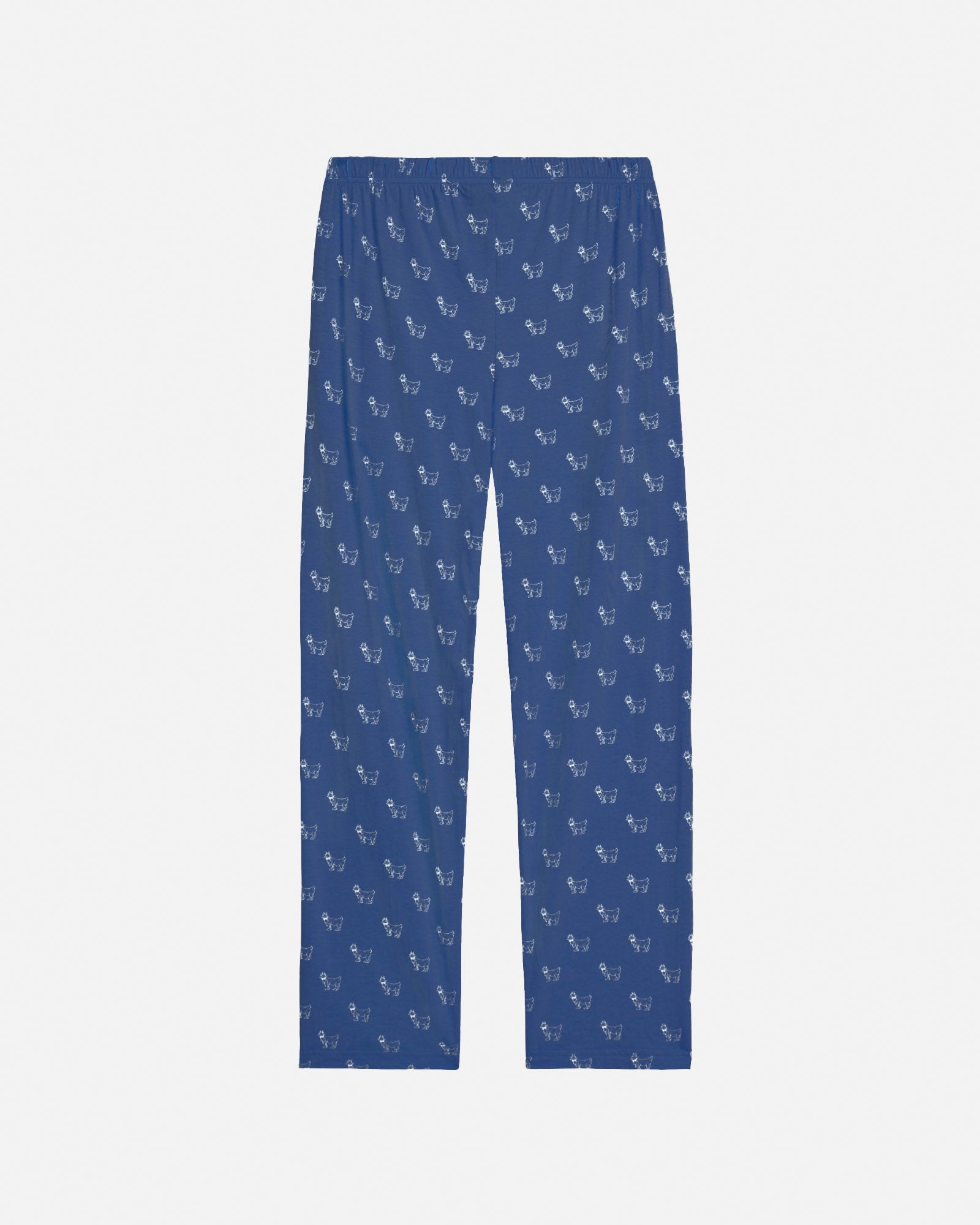 Blue pajama pants with a subtle pattern on a white background#color_navy