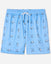 Front of blue mesh shorts with hockey goat print