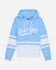 A light blue and white long-sleeve hoodie with 'Goat USA' printed in white script across the chest, featuring white drawstrings and horizontal white stripes on the sleeves.