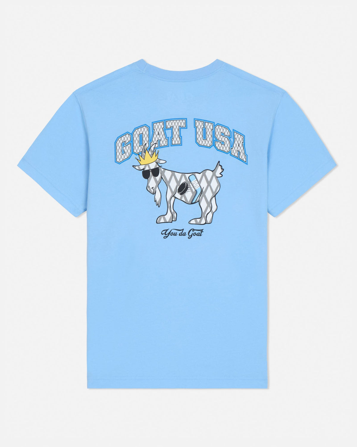 Light blue t-shirt with a graphic of a goat and 'GOAT USA' text on a white background#color_carolina-blue