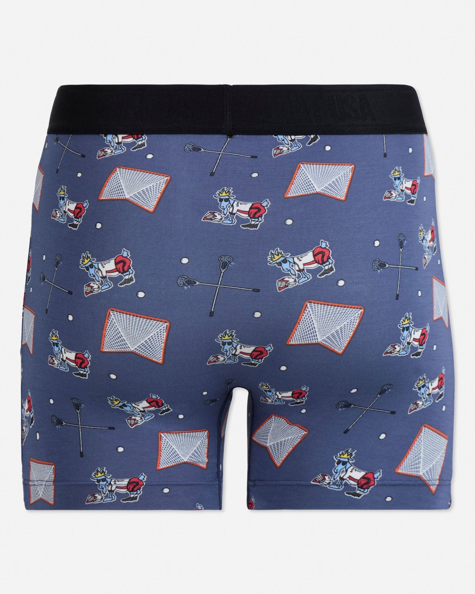 Boxer briefs with sports-themed pattern on a light gray background