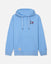 Front of carolina blue hoodie with lacrosse player goat left-chest logo