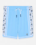 Light blue shorts with white drawstring and lacrosse goat pattern on a white background