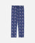 Front of navy pajama pants with lacrosse goat print