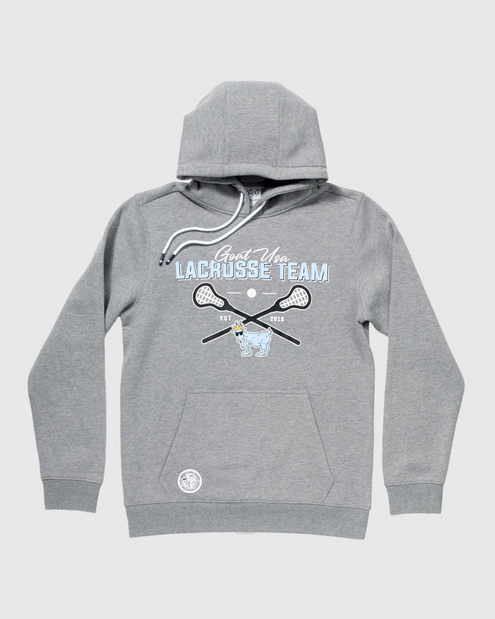 Gray sweatshirt with lacrosse sticks and goat#color_gray