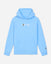 A light blue pullover hoodie with a white 'GOAT USA' graphic and bee logo on the chest, and a small matching bee logo on the left sleeve, shown against a light gray background.