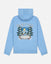 Light blue hoodie with graphic design on the back against a white background