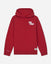 A red pullover hoodie with a white 'LAZY CHILLIN' graphic printed on the left chest, displayed against a light gray background.