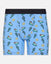 Blue boxer briefs with cactus and beach ball pattern on a white background