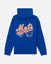 A royal blue pullover hoodie shown from the back, featuring a large orange and white 'Mets' script logo and 'GOAT USA' text.