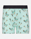 Mint green boxer briefs with goat and ice cream pattern on a white background