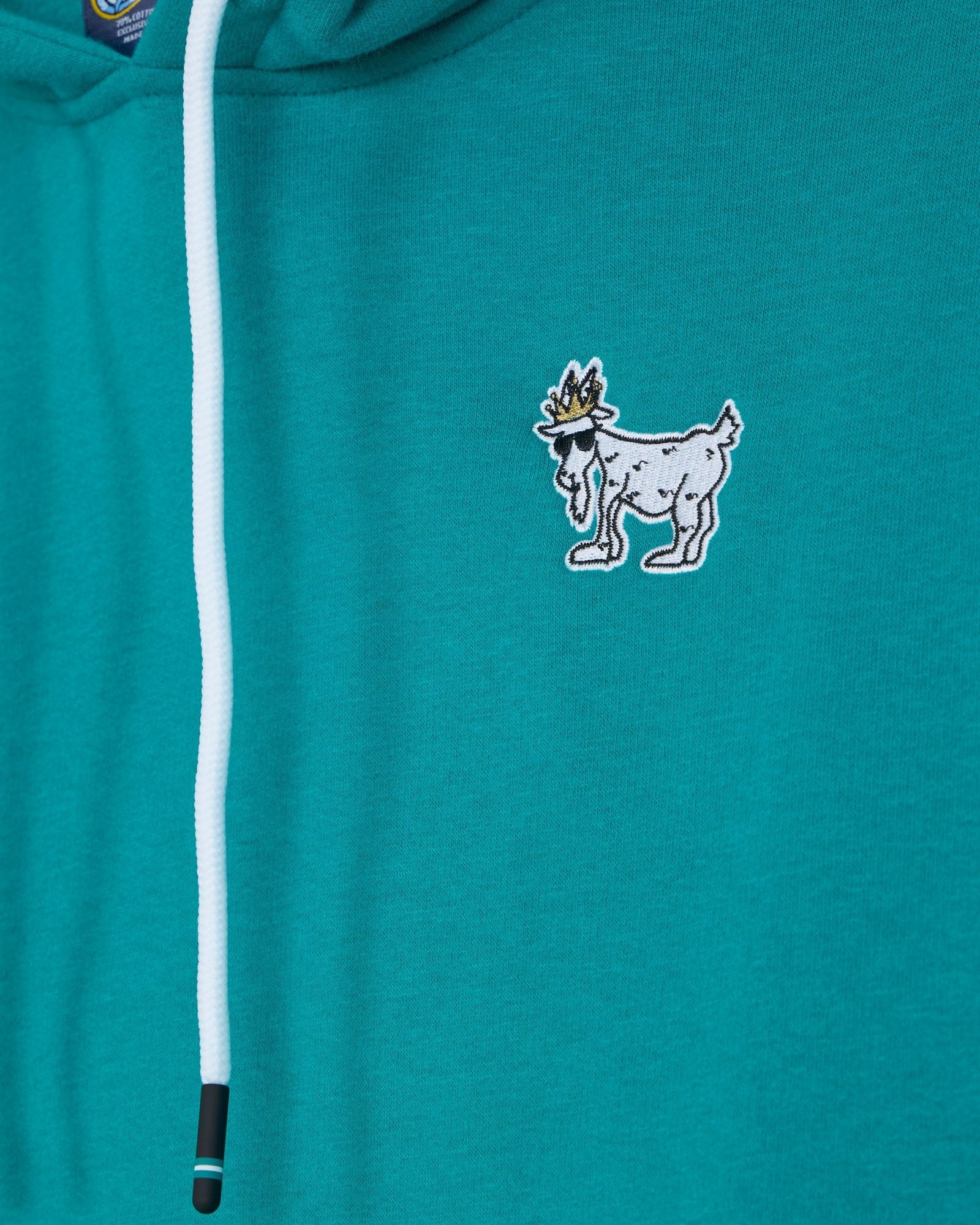 Teal hoodie with a goat logo on the chest#color_teal-blue