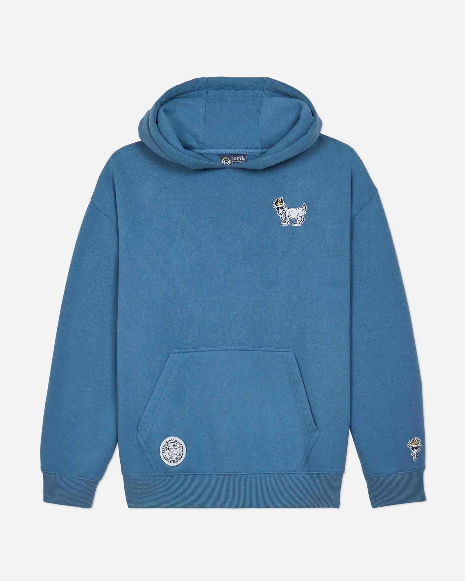 Coronet blue hoodie with small embroidered designs on a light gray background#color_coronet-blue