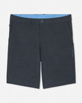 Dark gray shorts with a blue lining on a light gray background