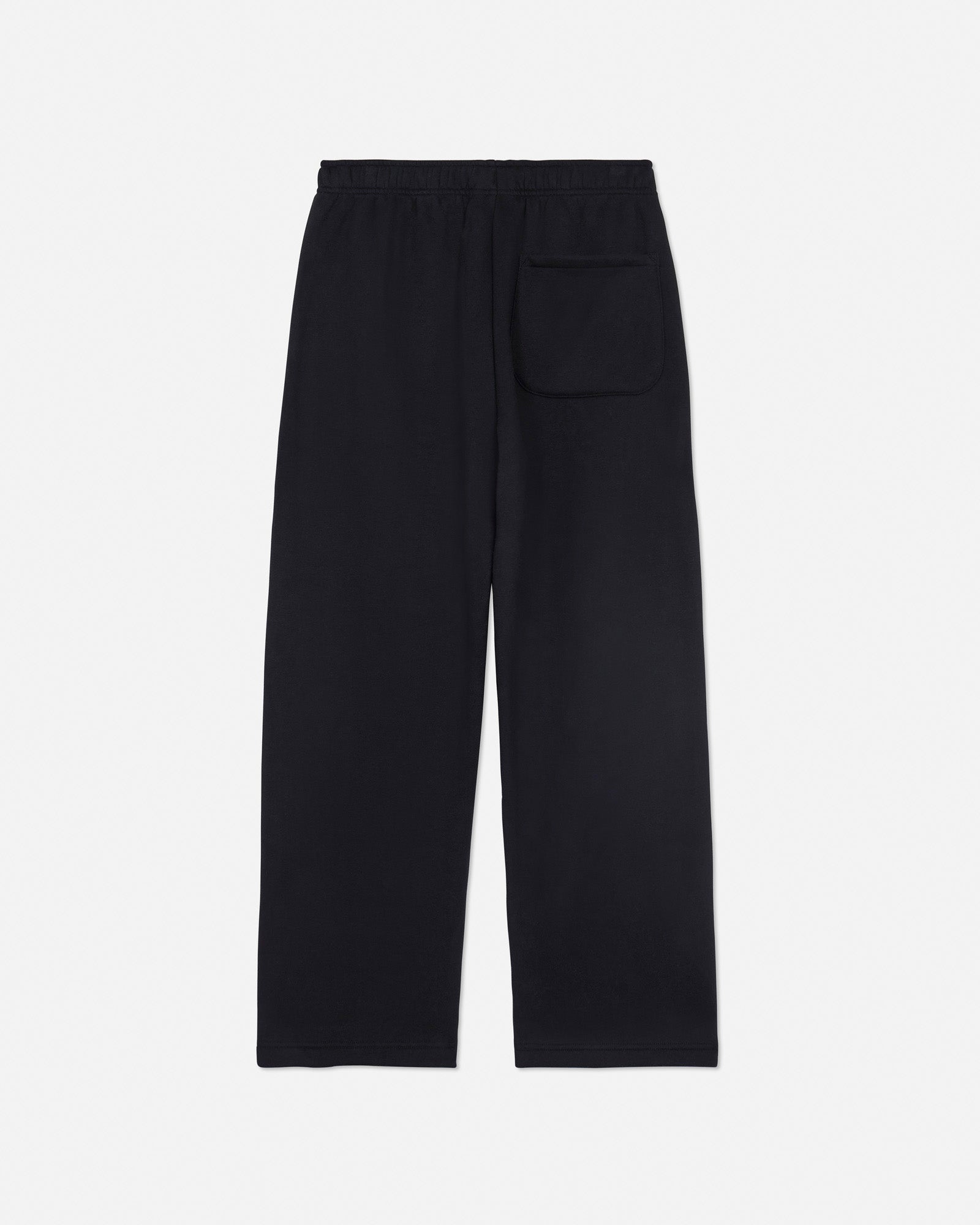 Back of black straight leg sweatpants on a light gray background#color_black