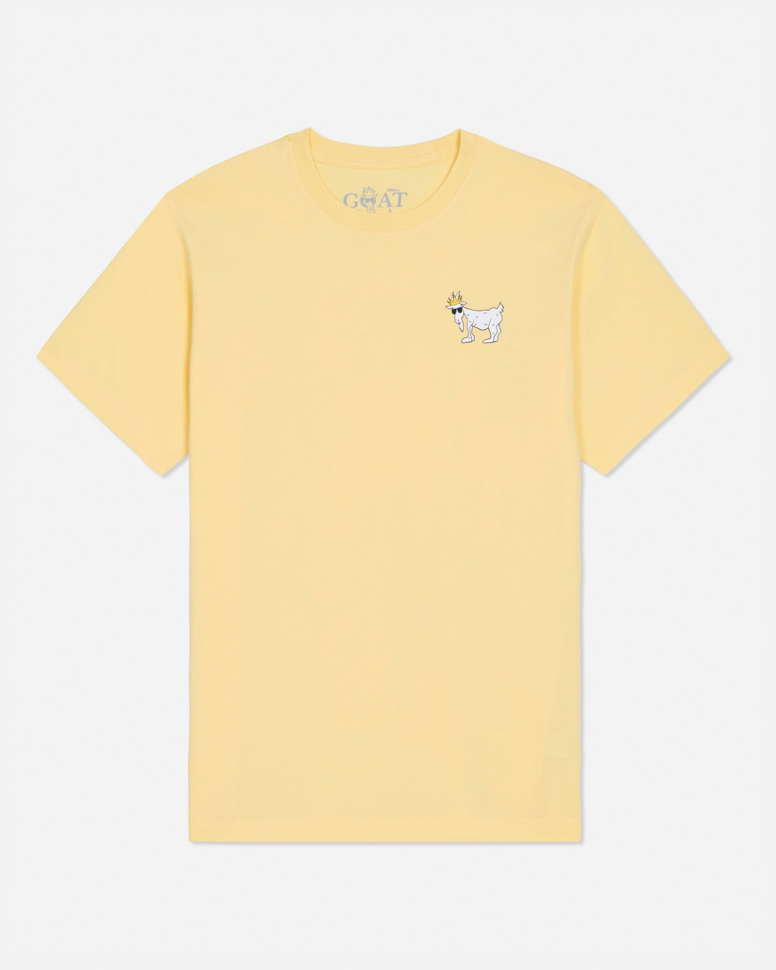 Yellow t-shirt with a small graphic on the chest against a white background#color_corn-milk