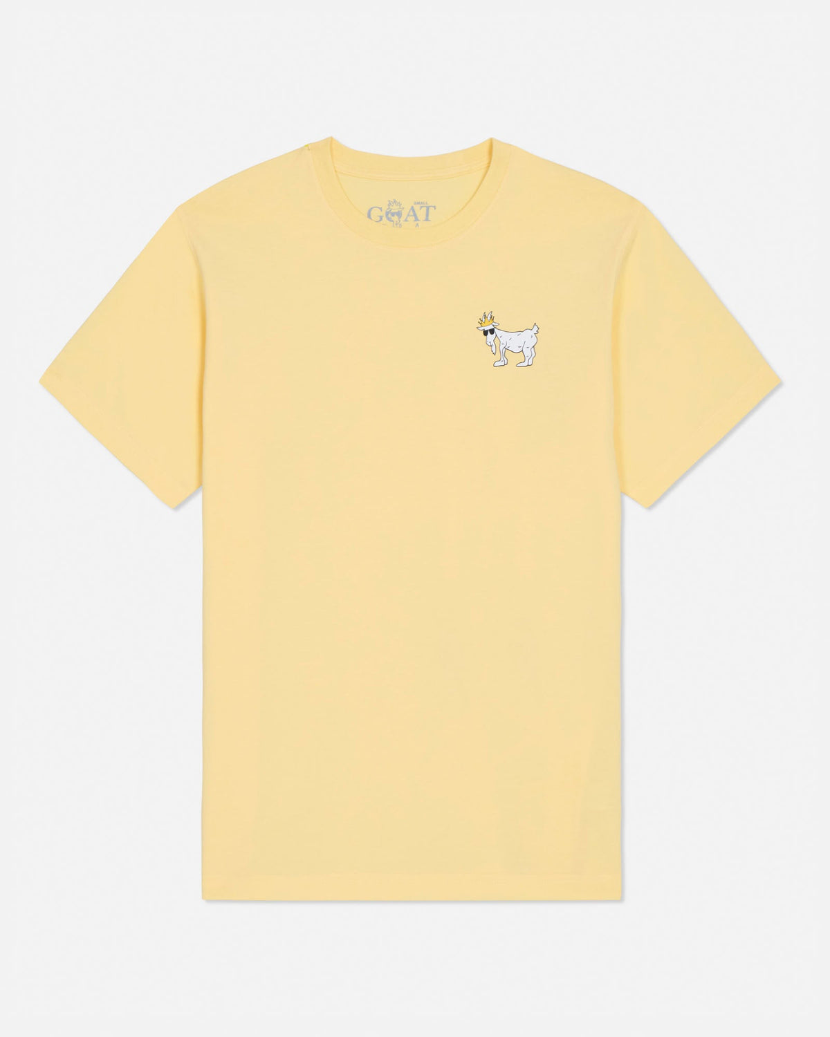 Yellow t-shirt with a small graphic on the chest against a white background#color_corn-milk