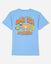 Back of carolina blue t-shirt with orange (fruit) GOAT graphic