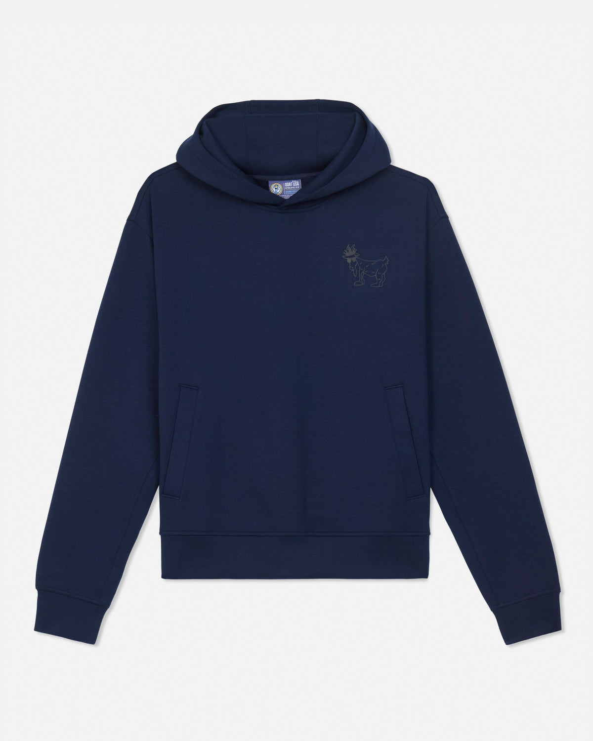 Navy hoodie made with athletic material#color_navy-blazer