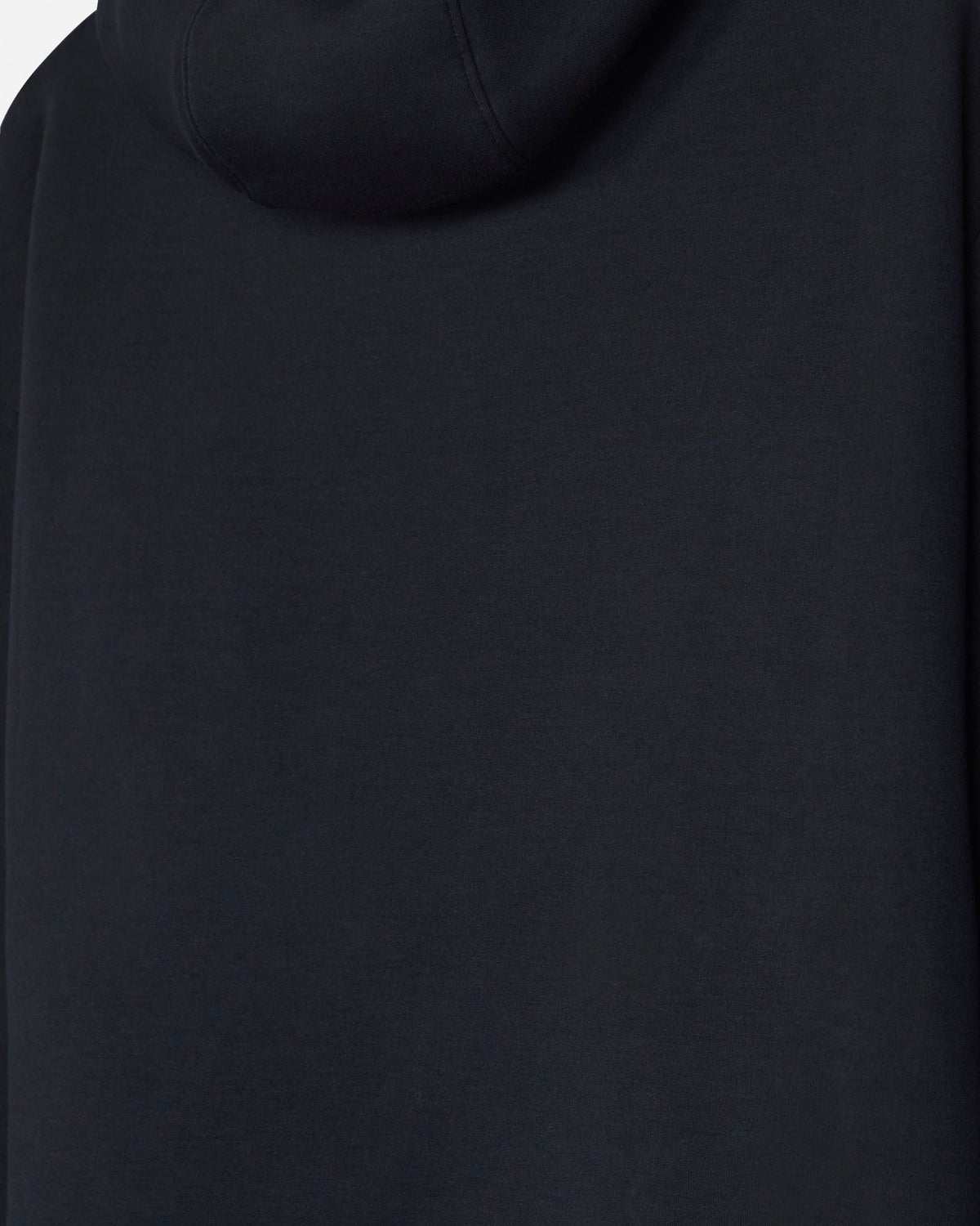 Back of black hoodie made with athletic material
