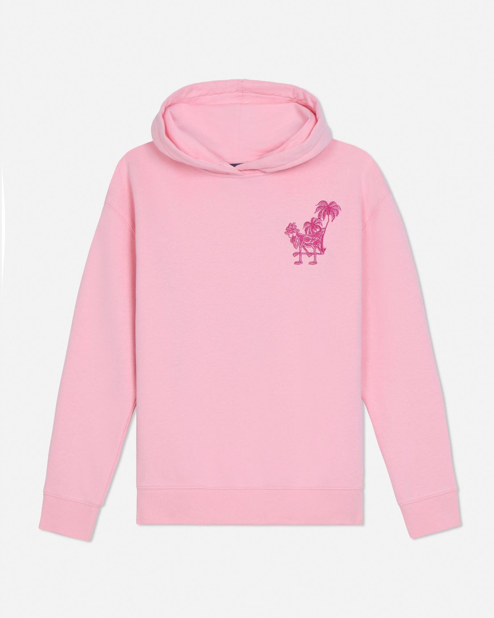 Pink hoodie with a small graphic on a light gray background#color_light-pink