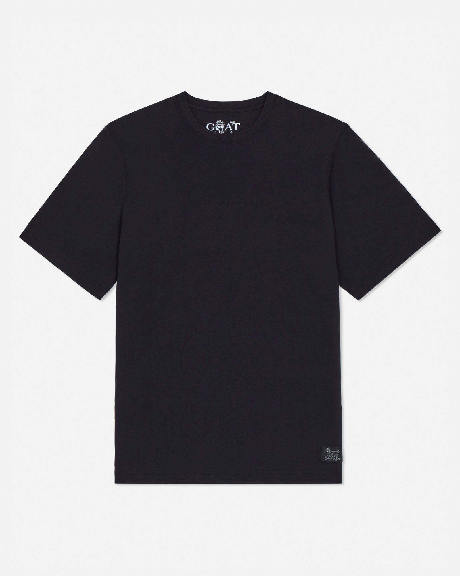 Black t-shirt with a brand logo on a white background#color_black