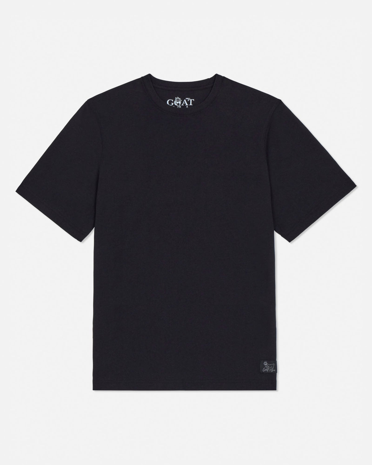 Black t-shirt with a brand logo on a white background#color_black