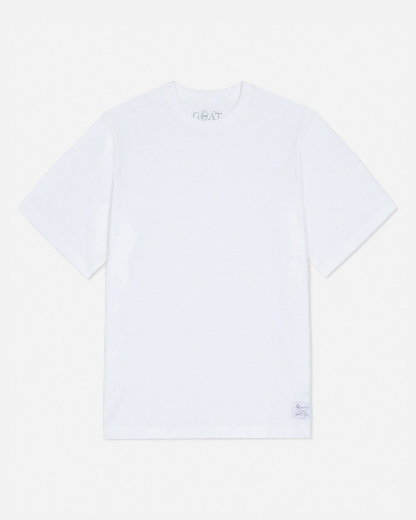 White t-shirt with a brand logo on a light gray background#color_white