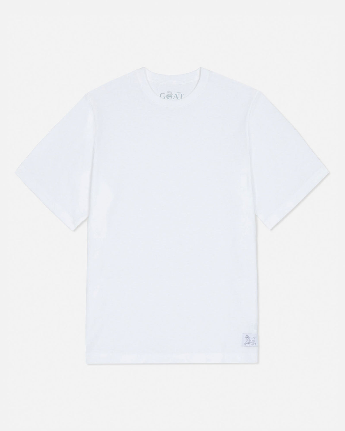 White t-shirt with a brand logo on a light gray background#color_white