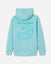 Back of aqua sky hooded sweatshirt with surfing Chuck the GOAT graphic