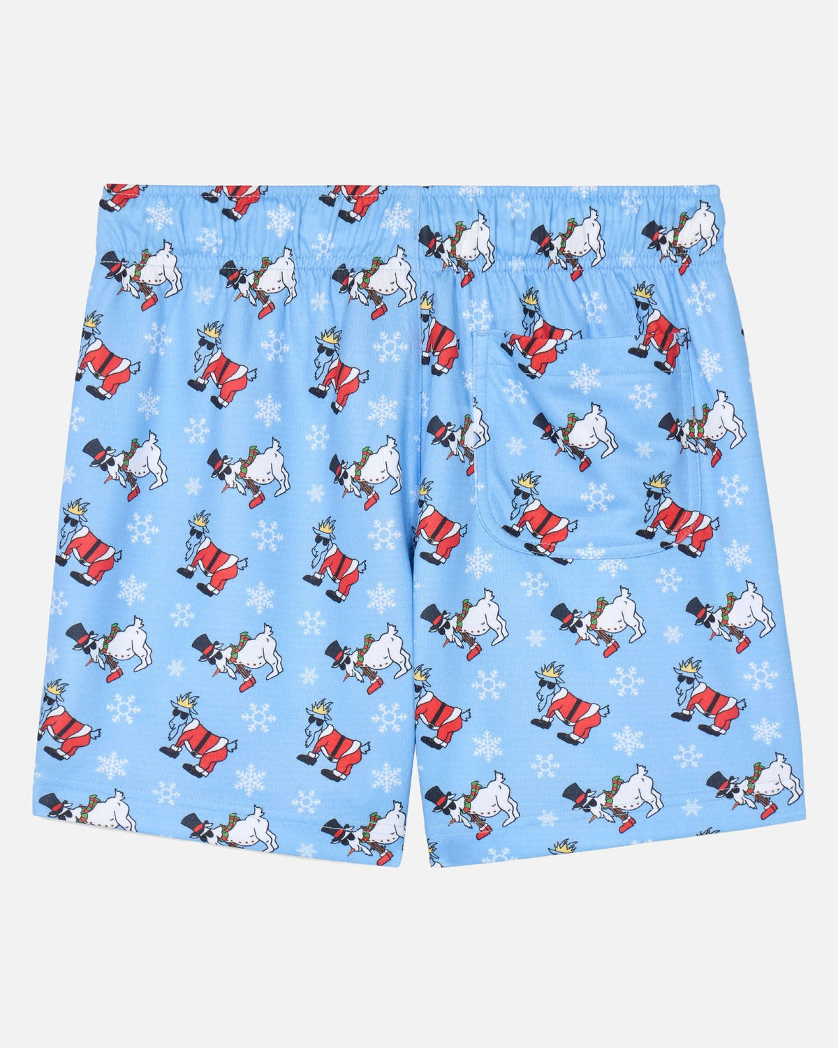 Light blue boxer briefs featuring an all-over print of cartoon snowman characters and white snowflakes.