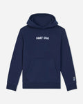 Navy blue hoodie with 'GOAT USA' text on a white background